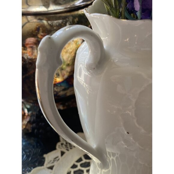 Vintage Porcelain Creamer Lavender Iris LOV Floral Early 1900s Shabby Chic - Picture 7 of 16